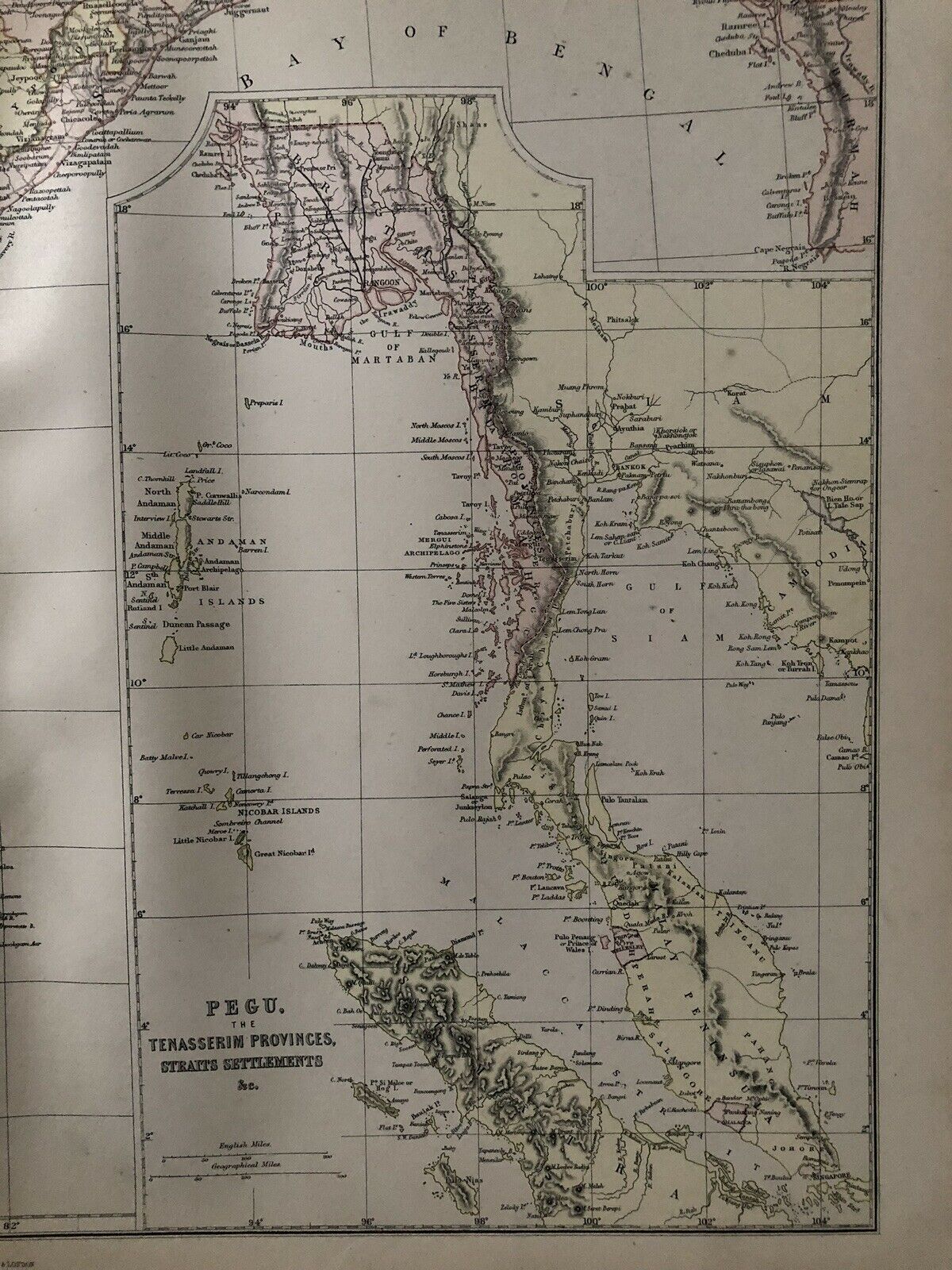 1884 India Large Coloured Antique Map On Two Sheets By W.G. Blackie