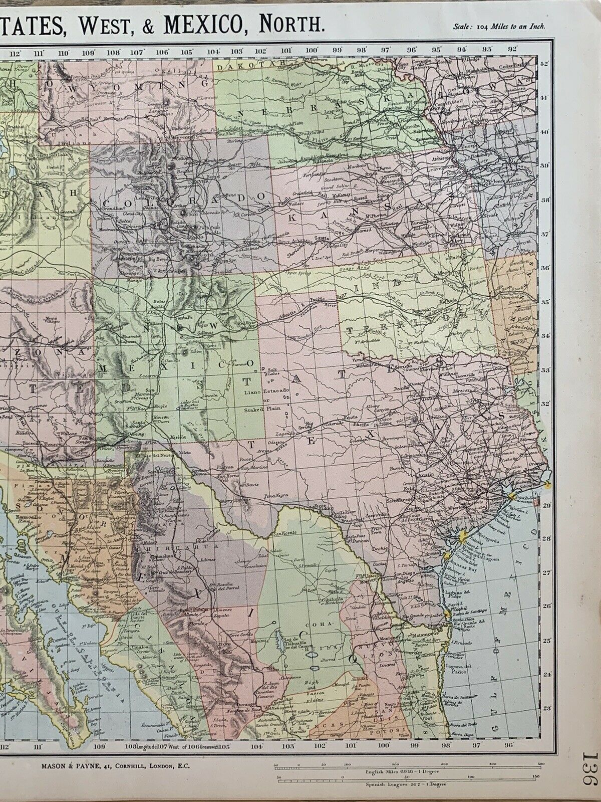 1889 Southwest United States & North Mexico Antique Map By Letts, Son & Co.