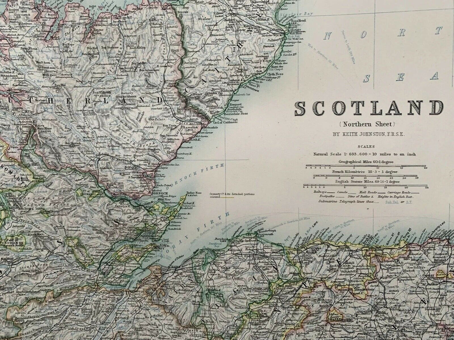 1893 Scotland On Two Sheets Large Antique Map By Johnston 126 Years Old