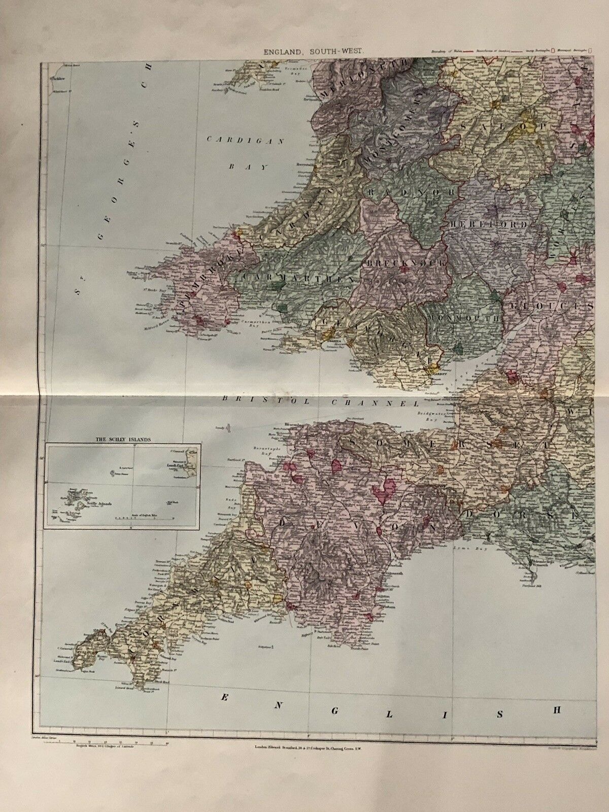 1894 England & Wales Huge Map On Four Sheets From Edward Stanford London Atlas