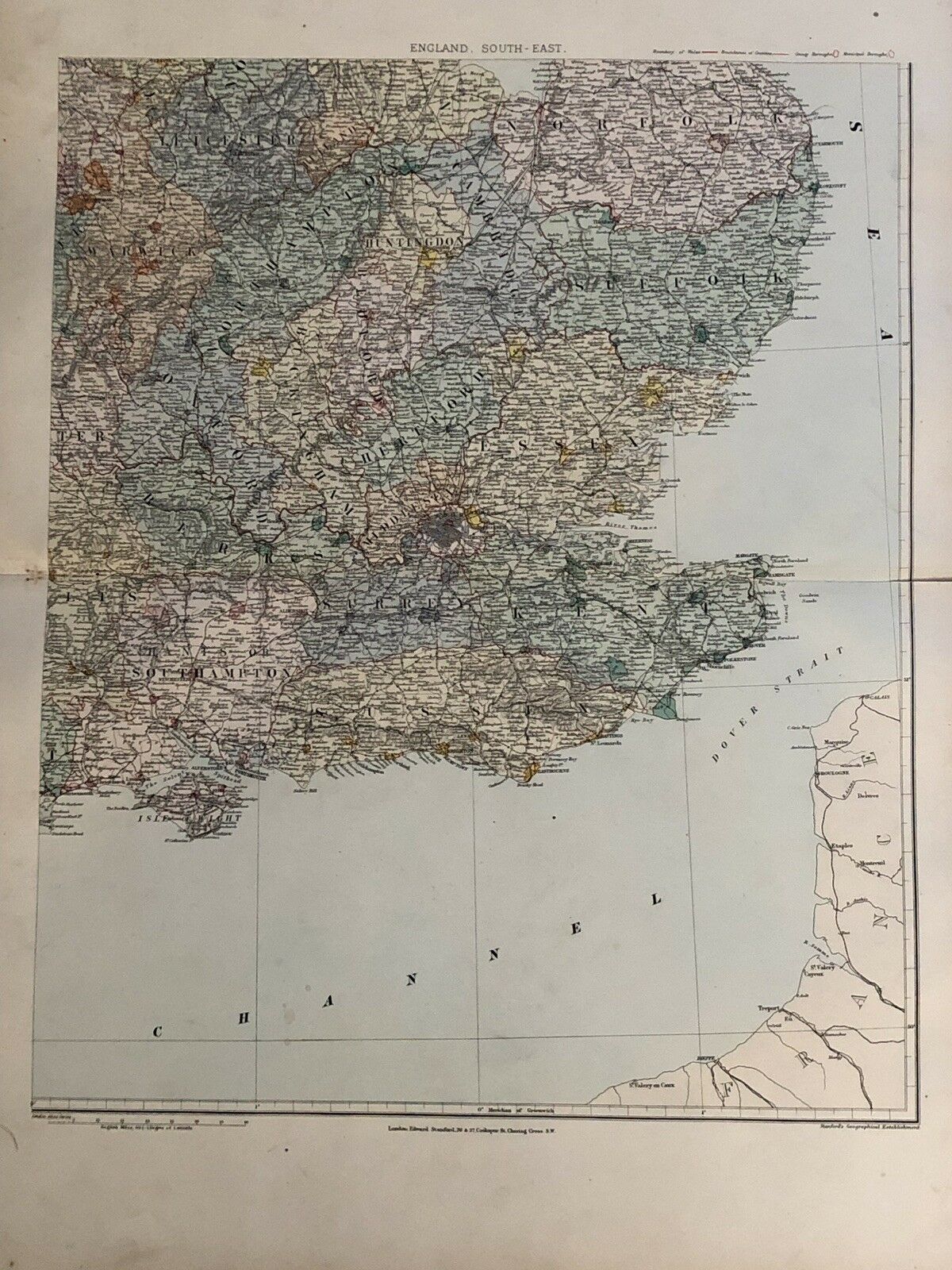 1894 England & Wales Huge Map On Four Sheets From Edward Stanford London Atlas