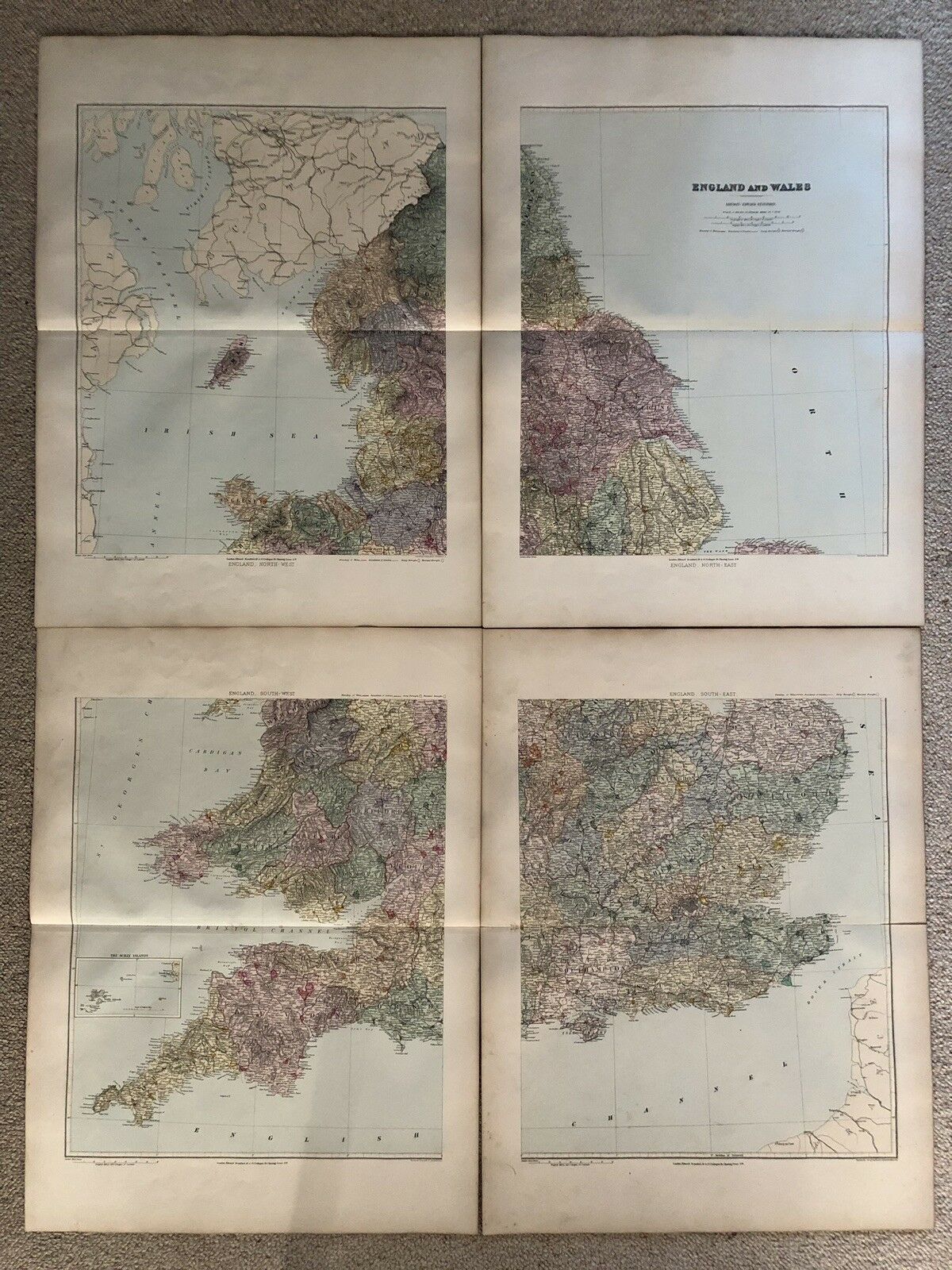 1894 England & Wales Huge Map On Four Sheets From Edward Stanford London Atlas
