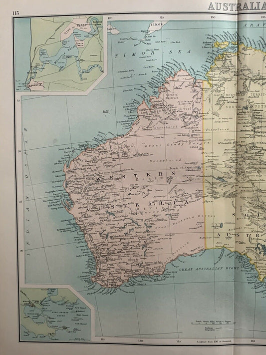 1898 Australia Antique Colour Map By John Bartholomew 122 Years Old