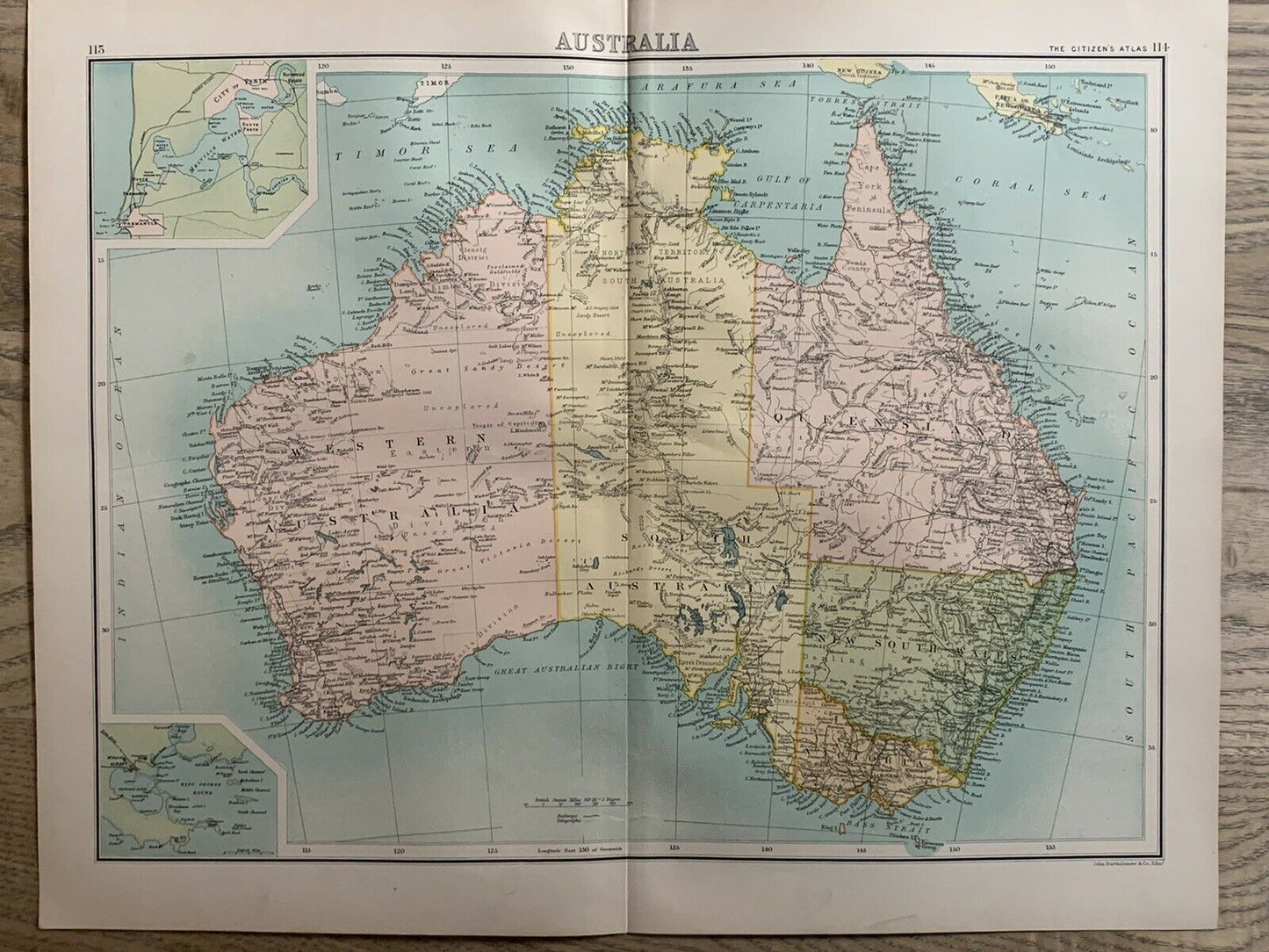1898 Australia Antique Colour Map By John Bartholomew 122 Years Old