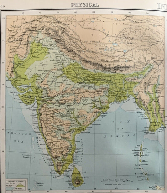 1898 India Antique Colour Map By John Bartholomew 122 Years Old