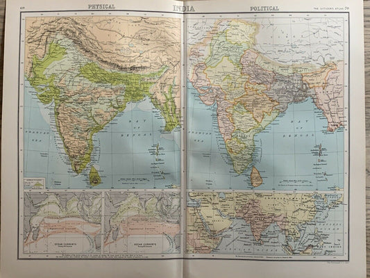 1898 India Antique Colour Map By John Bartholomew 122 Years Old