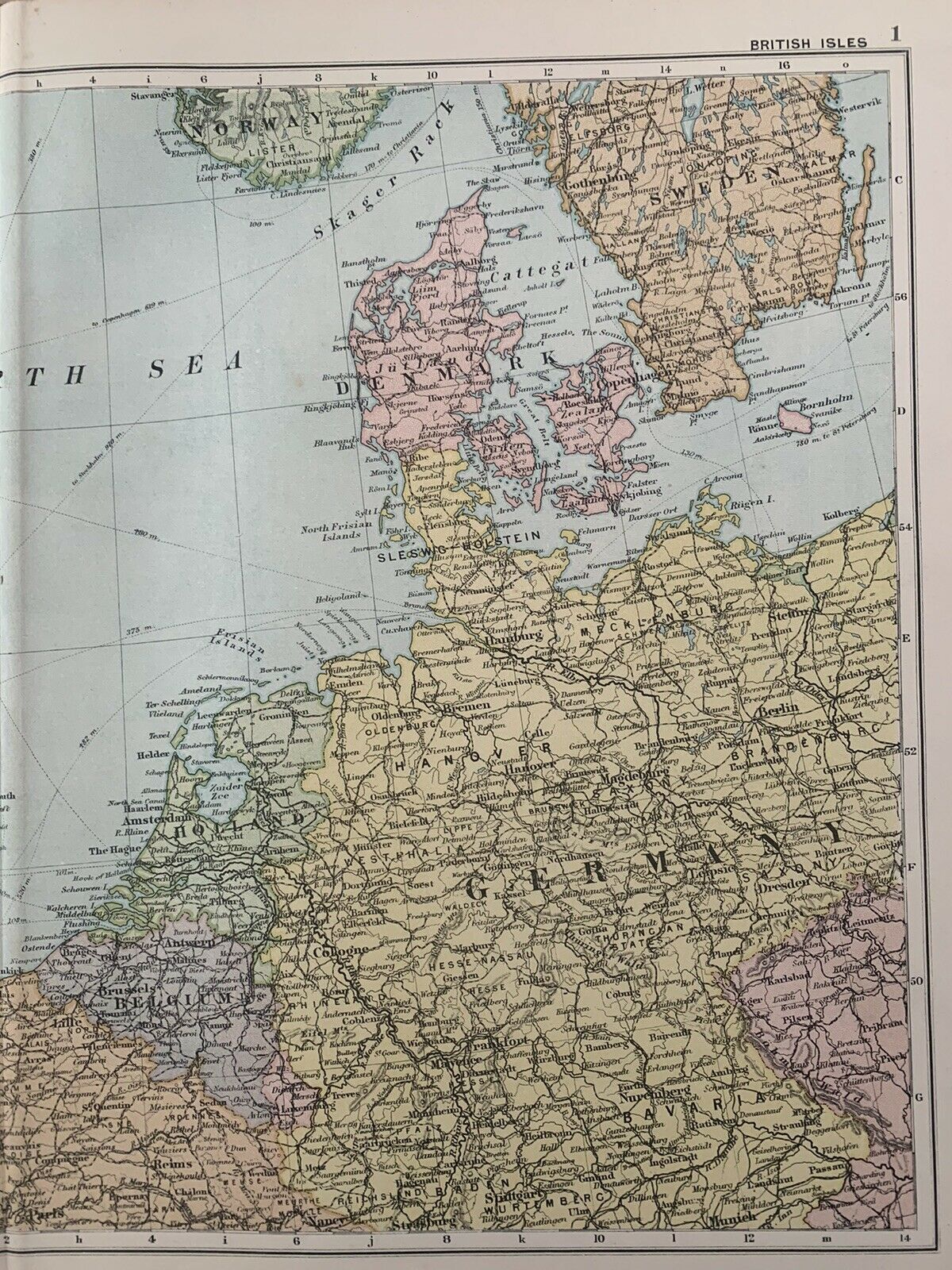 1899 British Isles & North Sea Original Antique Map By G.W. Bacon 121 Years Old
