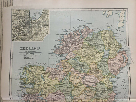 1899 Ireland Original Antique Map By G.W. Bacon 121 Years Old