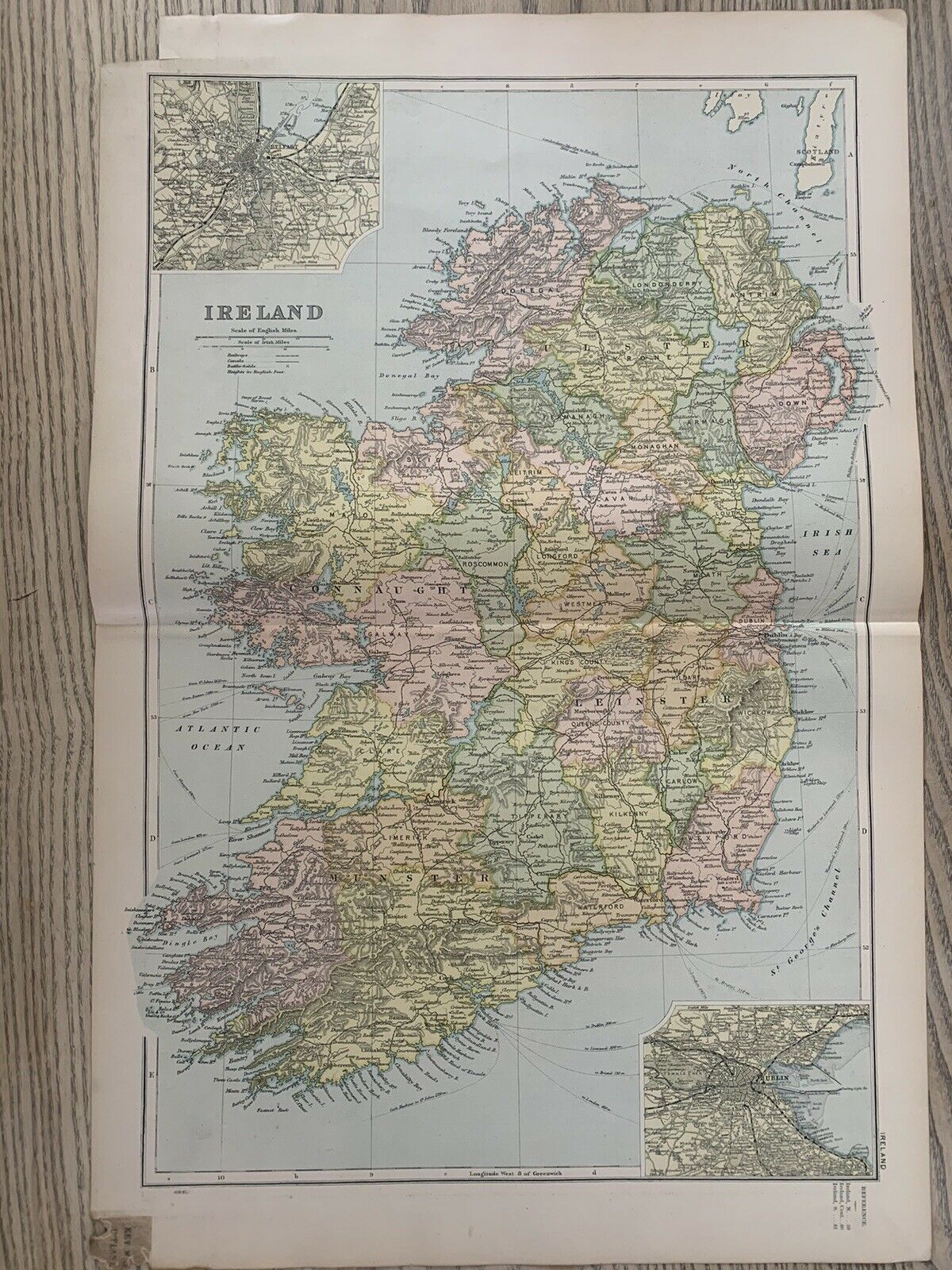1899 Ireland Original Antique Map By G.W. Bacon 121 Years Old