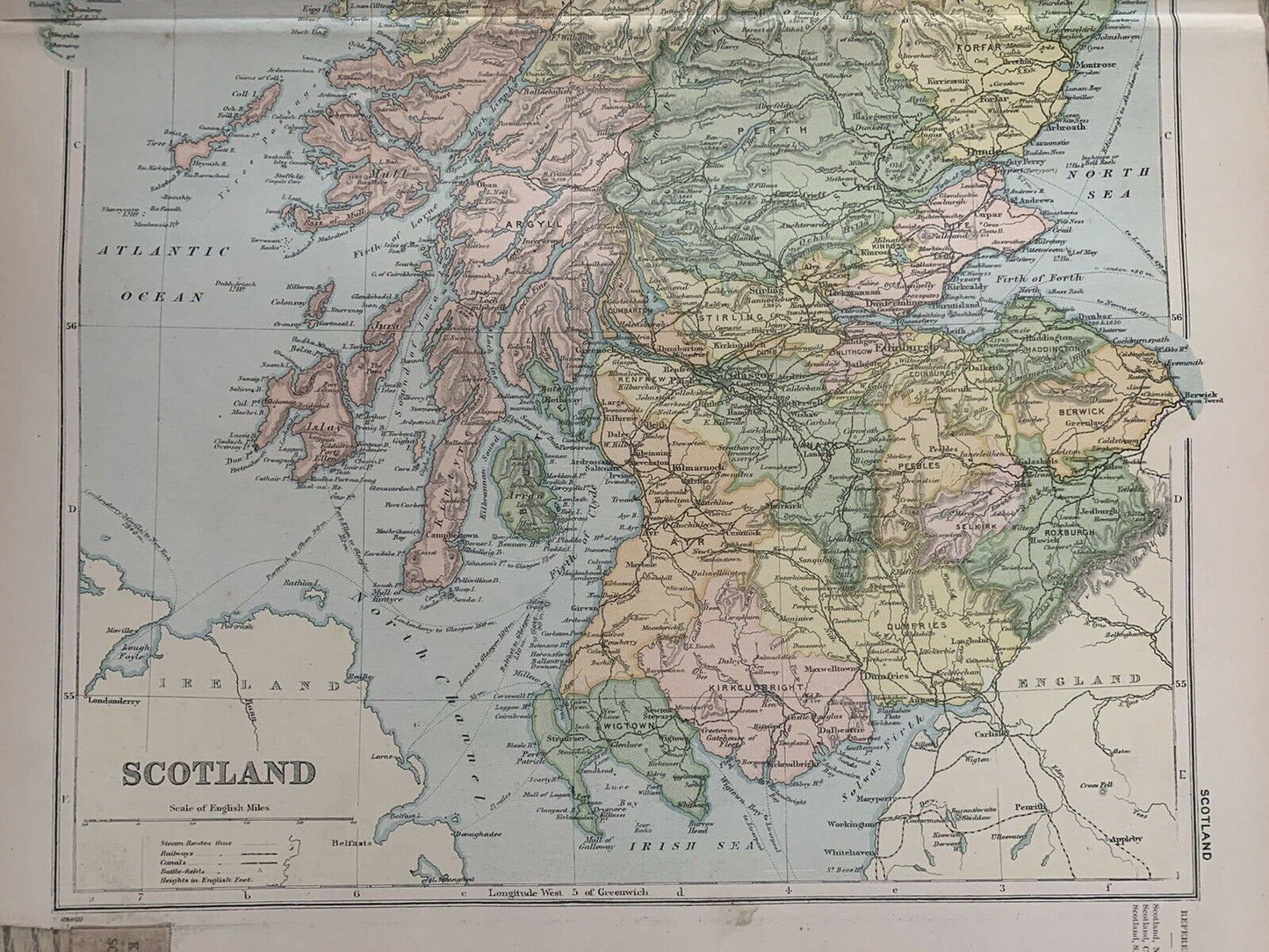 1899 Scotland Original Antique Map By G.W. Bacon 121 Years Old