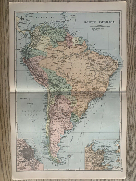 1899 South America Antique Map By G.W. Bacon 121 Years Old