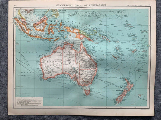 1902 Australasia Original Antique Map By John Bartholomew
