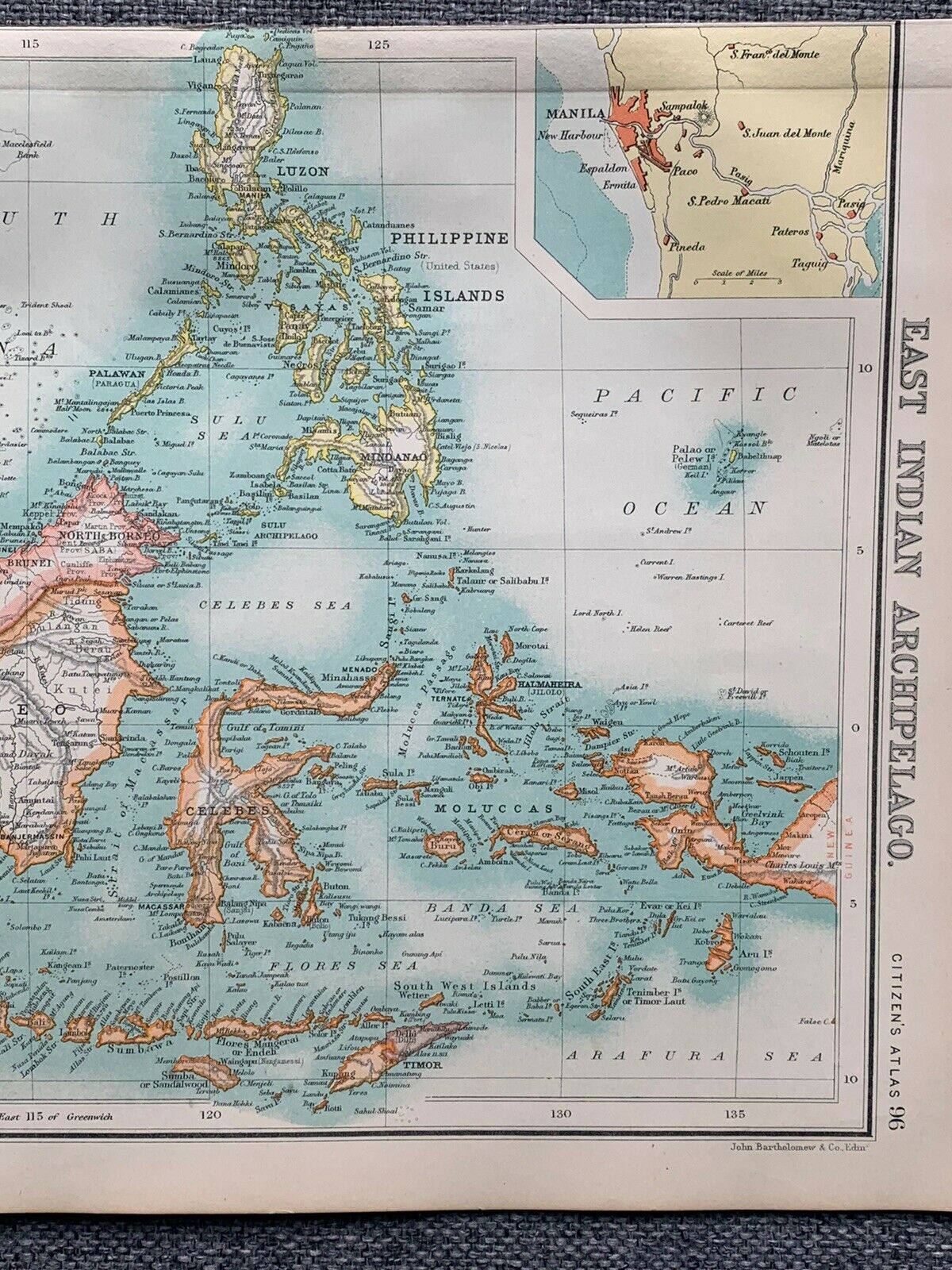 1902 East Indies Antique Colour Map By John Bartholomew