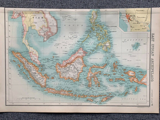 1902 East Indies Antique Colour Map By John Bartholomew