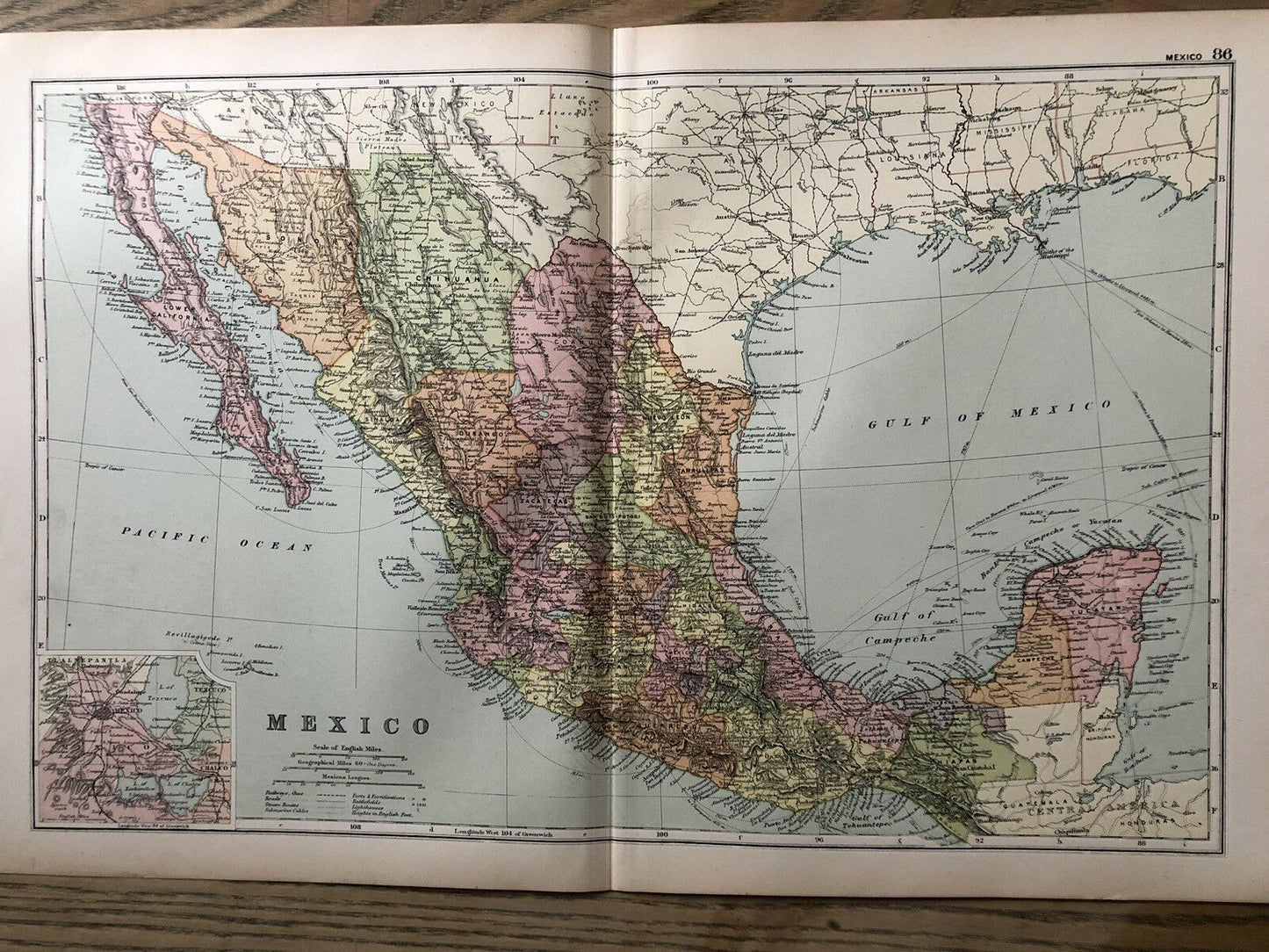 1908 Mexico Original Antique Map By G.W. Bacon 110 Years Old