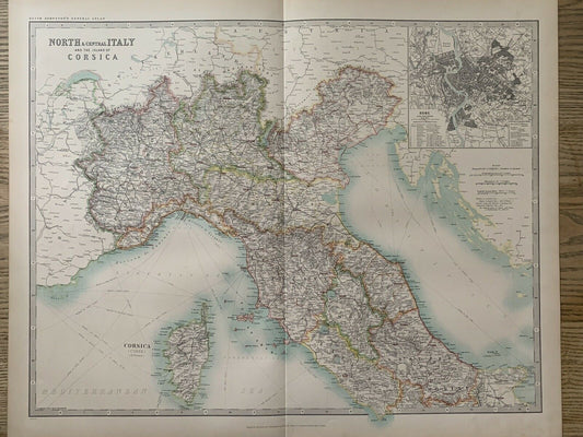 1912 North Italy Large Antique Coloured Map By Johnston