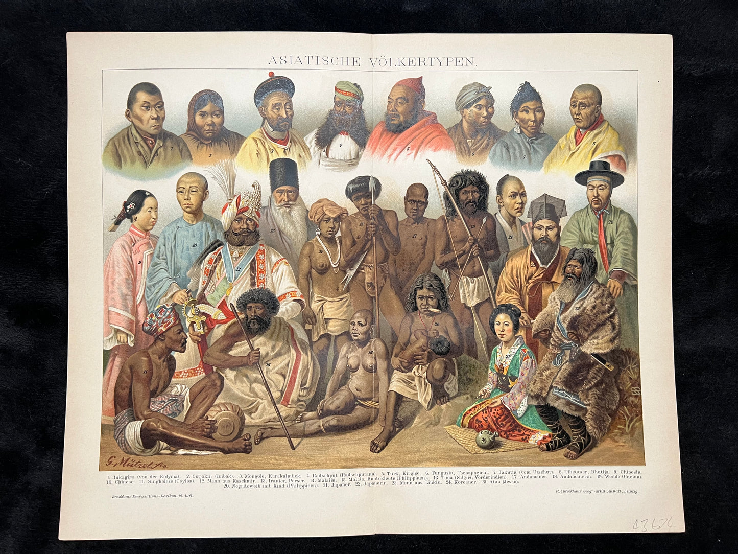 1890s Print Asian Natives: China, Ceylon, Malay, Philippines, Japan by Brockhaus