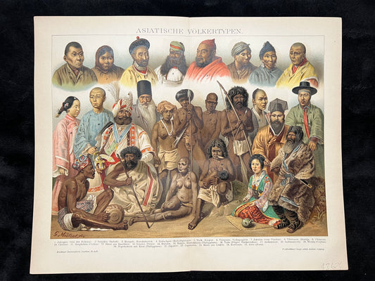 1890s Print Asian Natives: China, Ceylon, Malay, Philippines, Japan by Brockhaus