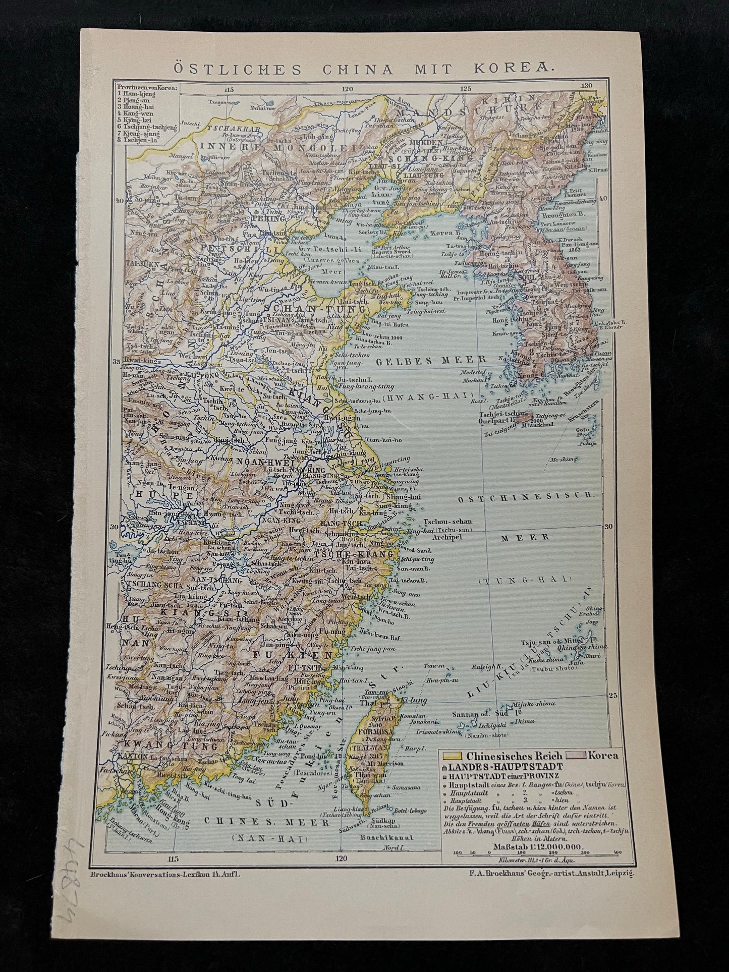 1898 Antique Map of China and Korea by Brockhaus