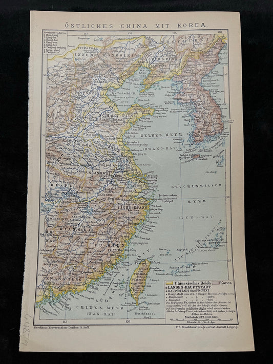 1898 Antique Map of China and Korea by Brockhaus