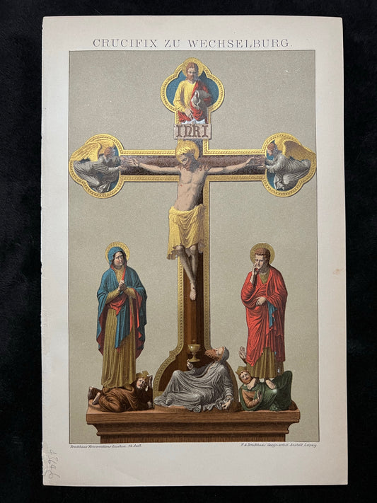 1890s Antique Print of Crucifix zu Wechselburg by Brockhaus