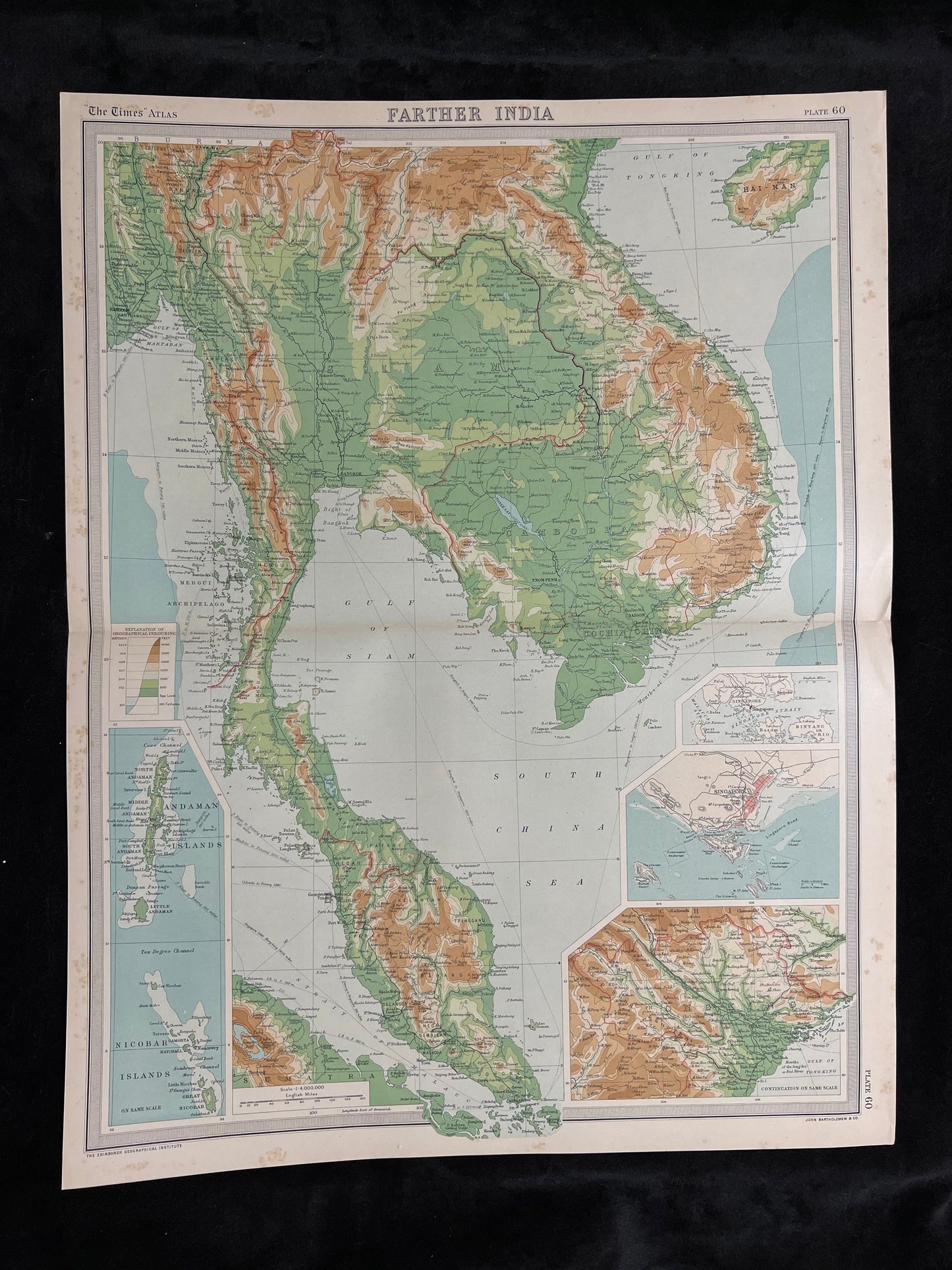 1922 Farther India Map by Bartholomew
