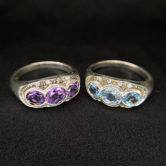 Trio Gem Silver Ring