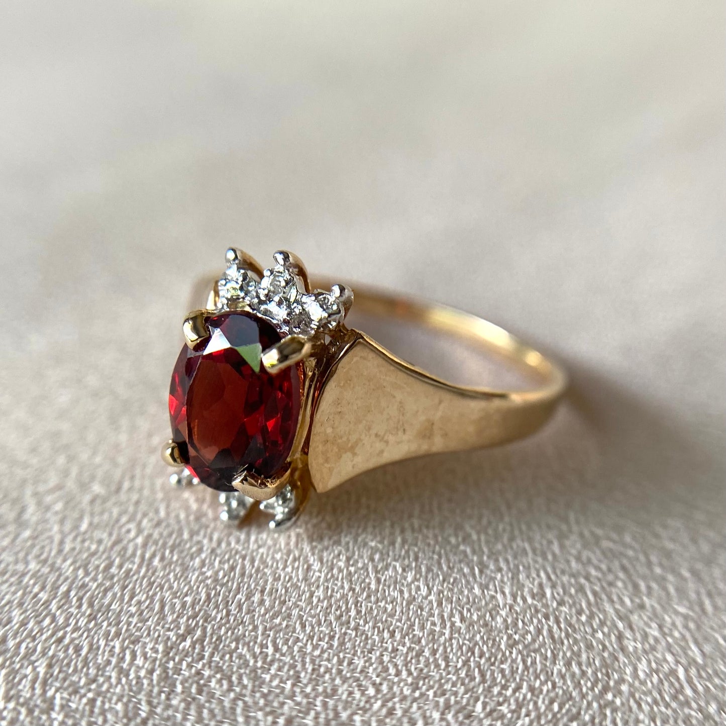 Gothic Revival Red Garnet Gold Ring